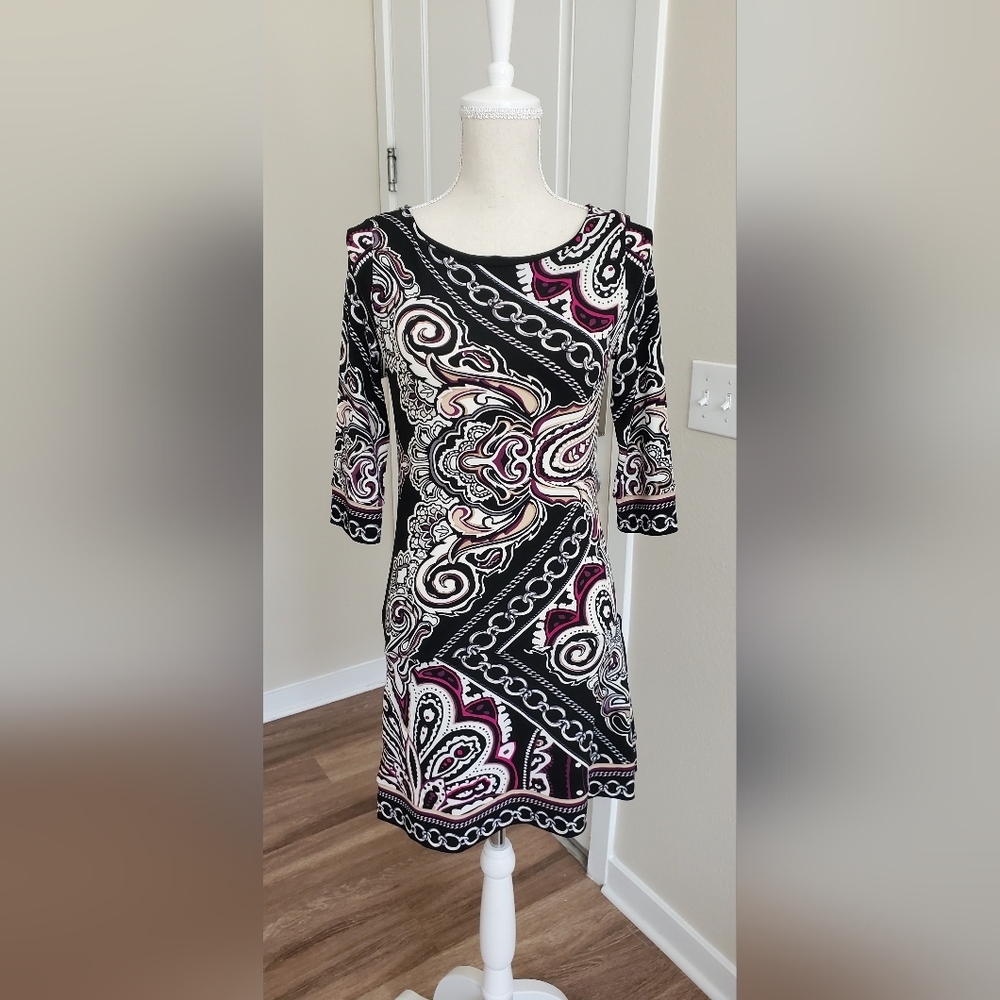 White House Black Market Asymmetrical Sheath Dress Black and White